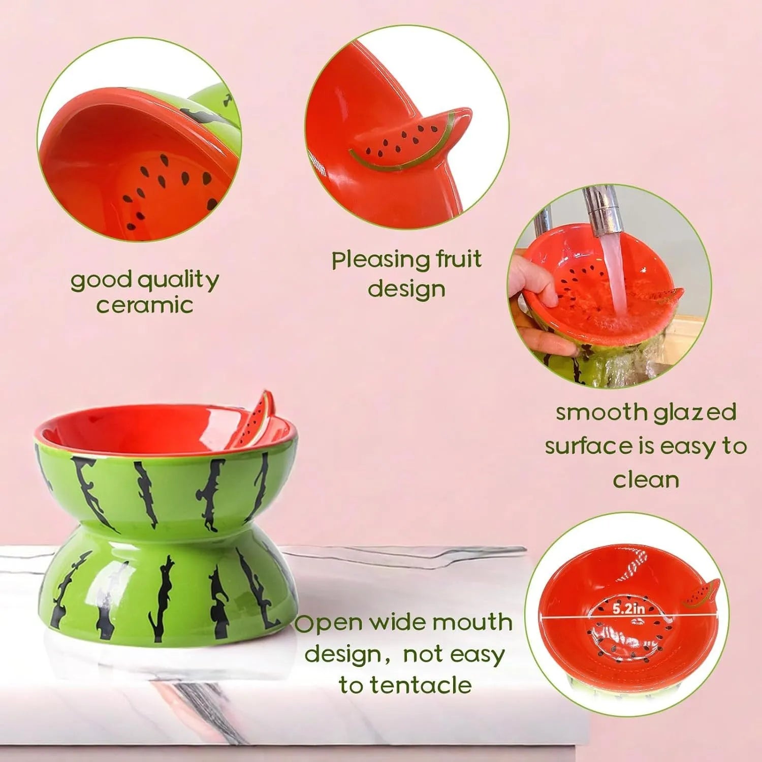 Ceramic raised cat bowl in orange pattern, showing tilted wide-rim design on elevated stand.