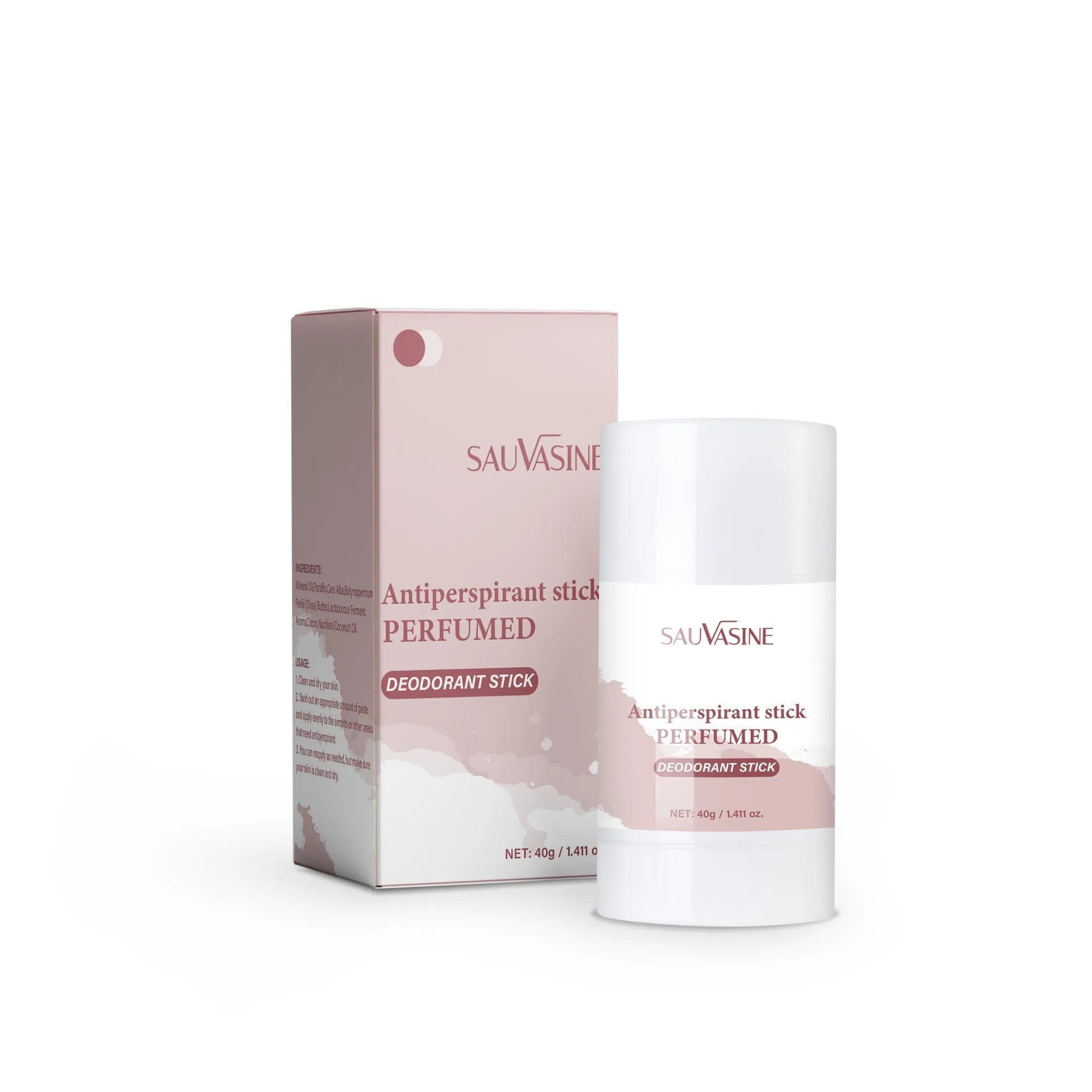 Women's antiperspirant deodorant stick, 40g net content, white packaging