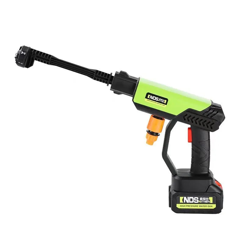 Wireless high-pressure water gun with metal nozzle and engineering plastic handle in green colour