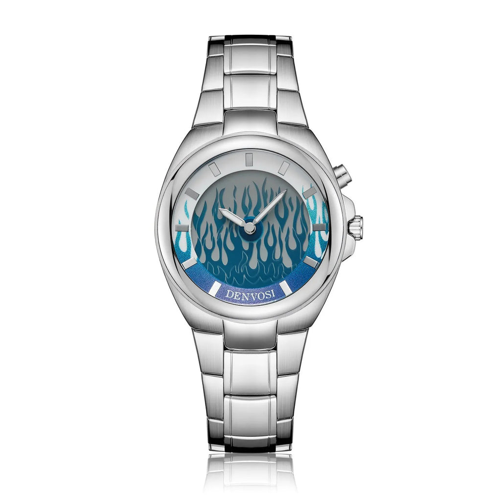Y2K style men's digital watch with dual display and red face on alloy strap