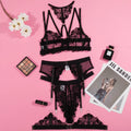 Black women's embroidery stitching mesh underwire sports bra, three-point style, on a white background.