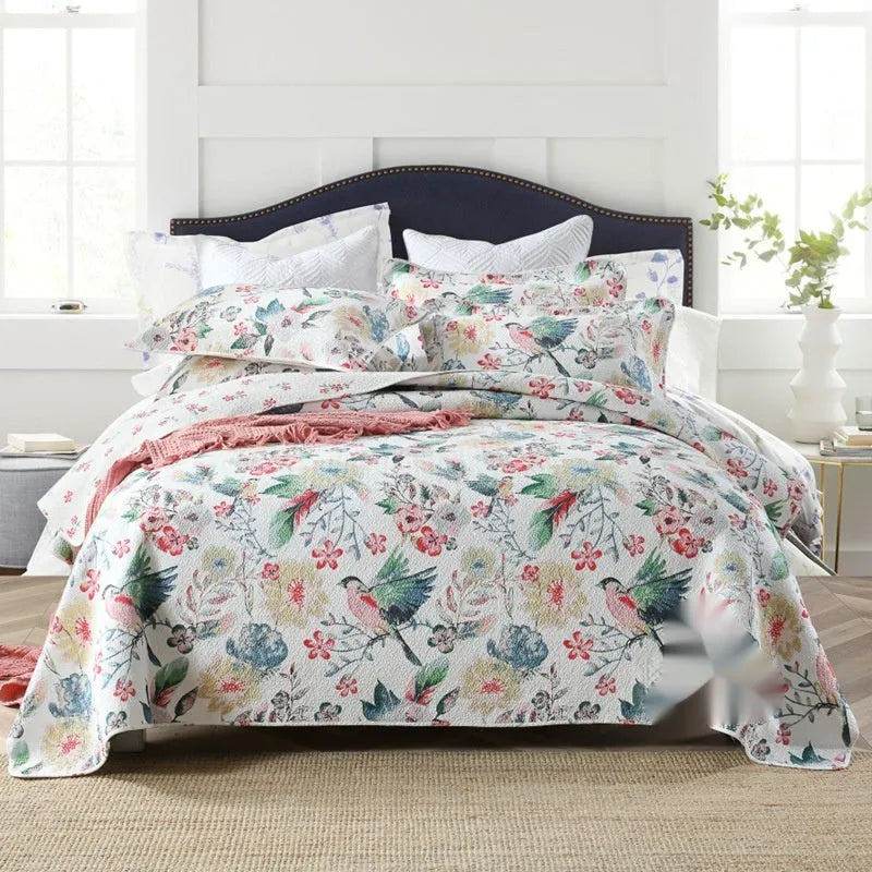 Double-sided pure cotton bedspread three-piece set with geometric pattern for 1.8m bed