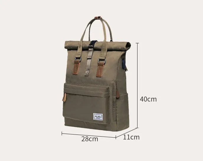 Casual polyester backpack with cover opening showing laptop pocket and interior organisation