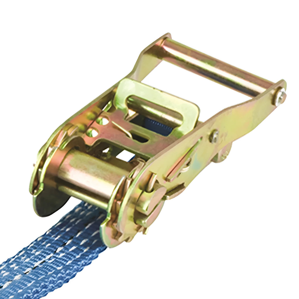 Ratchet tensioner double hook fastening strap with steel hardware and polyester webbing for cargo binding