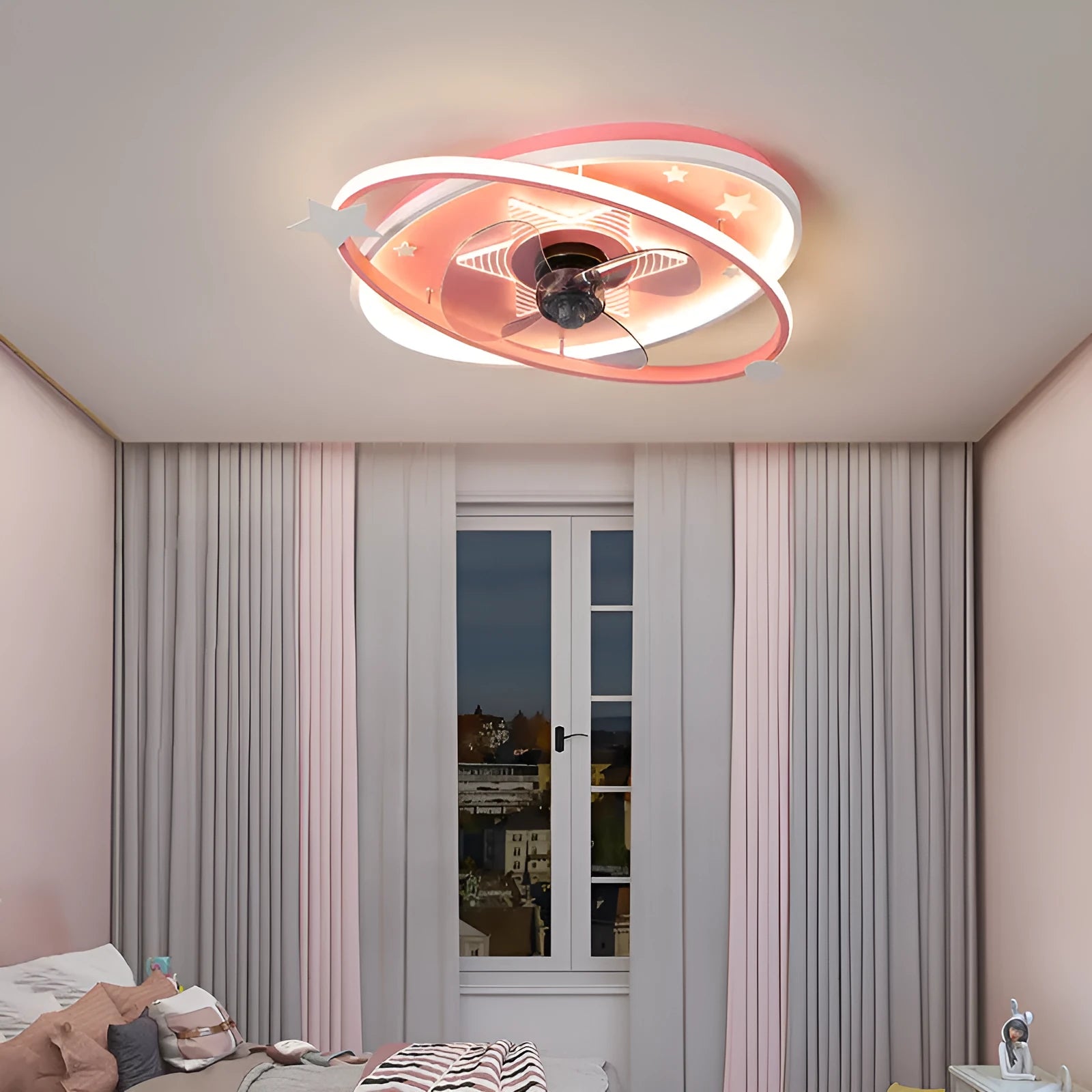 Modern children's bedroom ceiling fan light with acrylic shade and remote control
