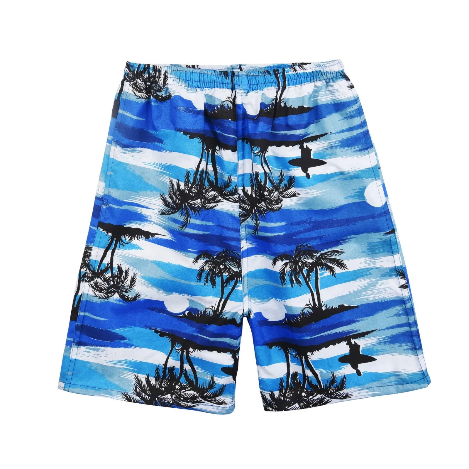 Men's floral printed swimming trunks in polyester with five-point design for beach and pool use
