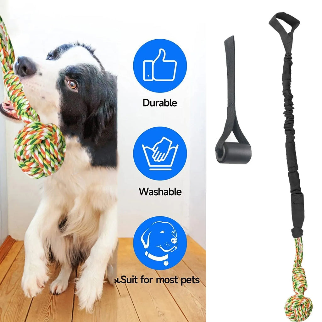 Cotton thread dog tug of war rope toy in black, grey, or red colour options