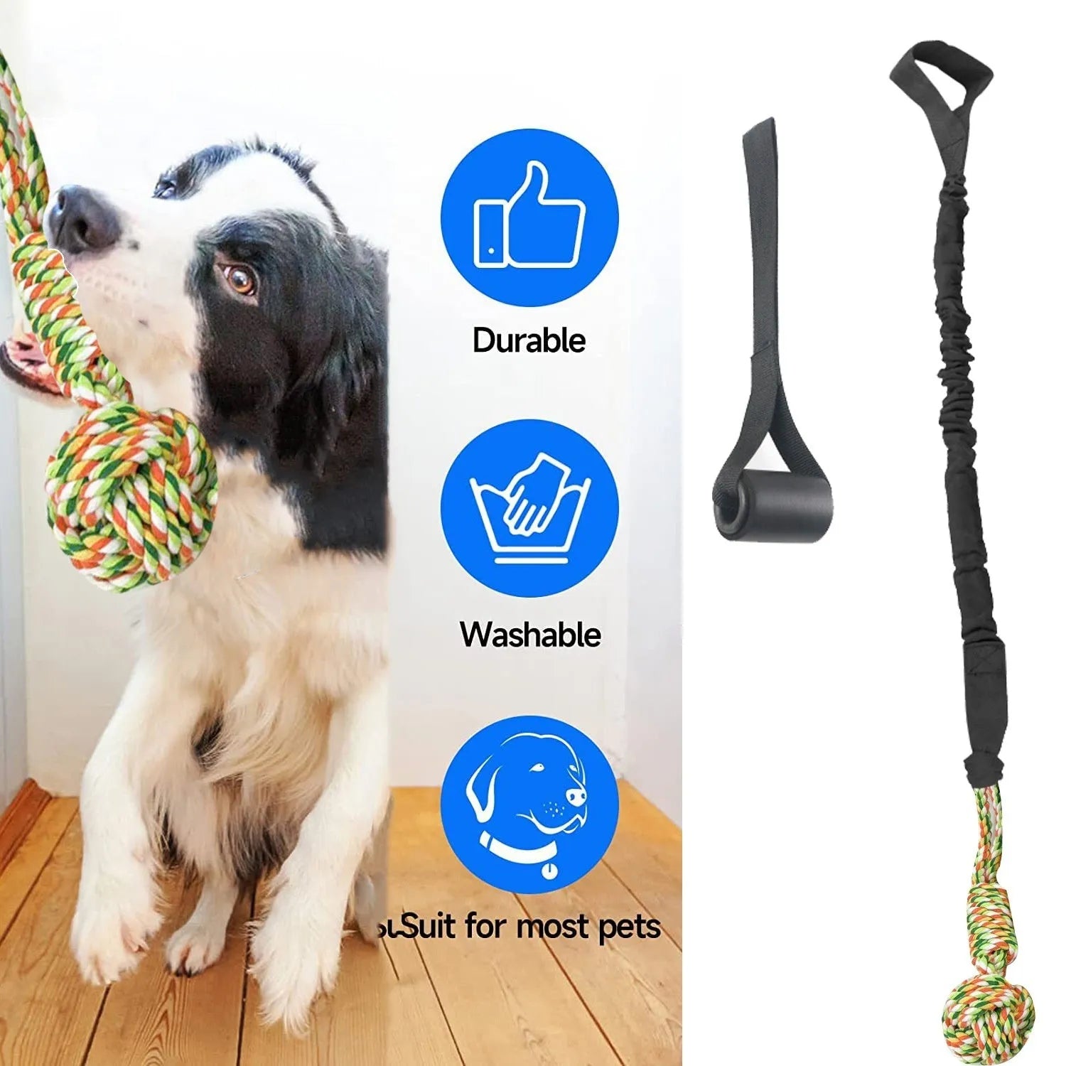 Cotton thread dog tug of war rope toy in black, grey, or red colour options