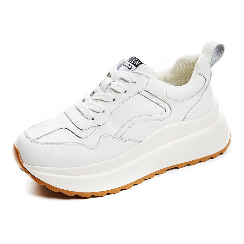 Women's beige cowhide leather casual sports shoes with mesh lining, PU sole, and cross strap detail