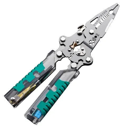 Multi-functional electric pointed pliers wire stripper with rust-resistant Luo ni steel cutting edges.