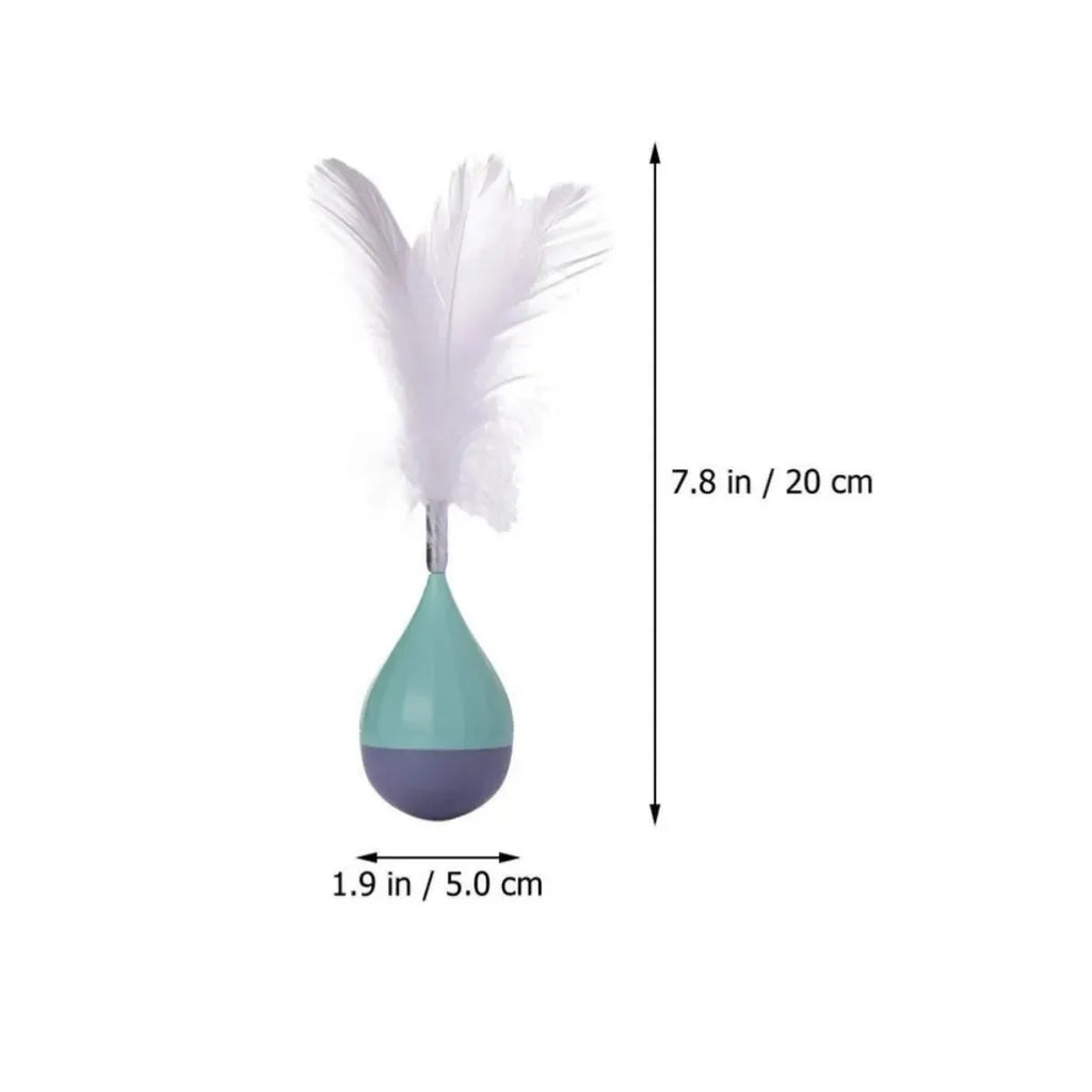 Green or pink feather tumbler cat toy with aluminium rod and self-healing ball component