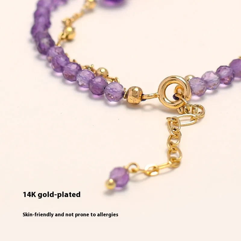 Chinese style amethyst crystal bracelet with diamond shapes and electroplated finish for women.