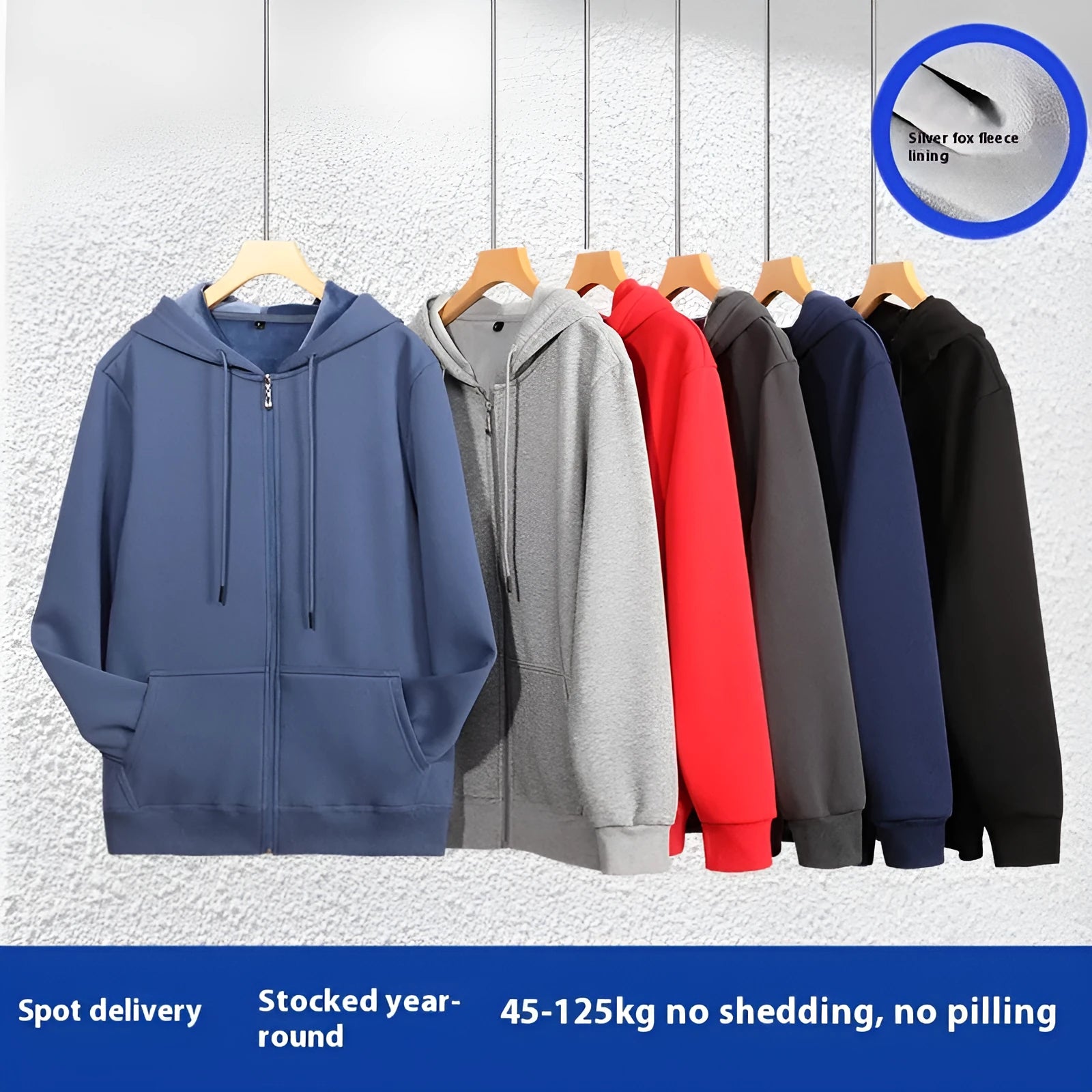 Men's plus size heavyweight zipper hooded sweater cardigan in beige colour showing front zipper and hood