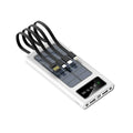 Black and white solar power bank with 20000mAh capacity and four-wire cable for mobile phones