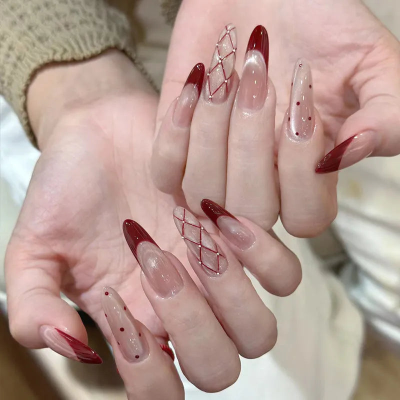 Sweet Girl Wearing Fake Nails press-on artificial nail sets in random colours for DIY application.