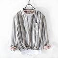 Men's striped linen casual shirt in loose fit with long sleeves