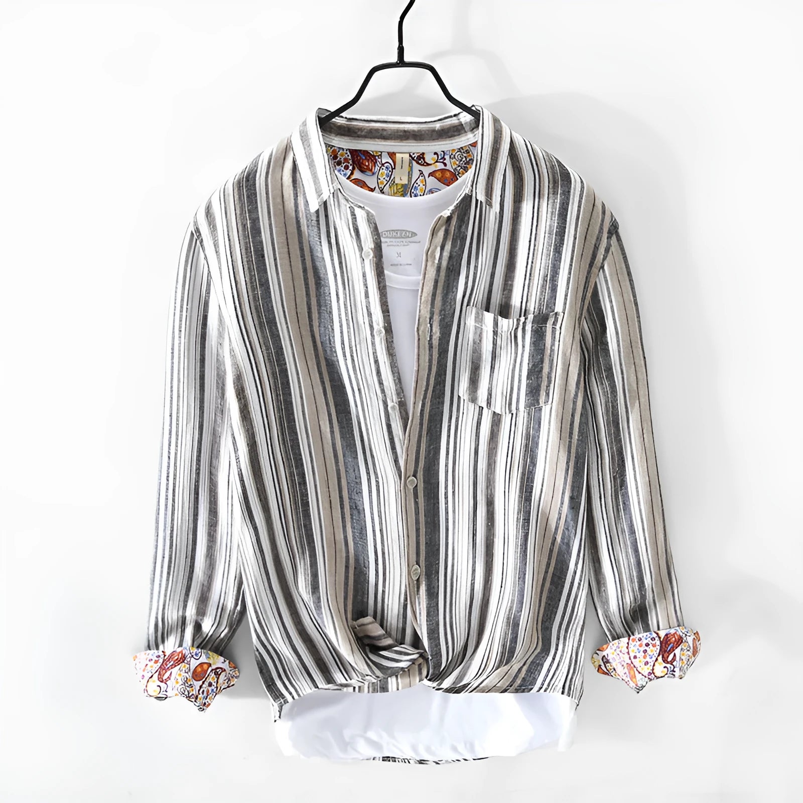 Men's striped linen casual shirt in loose fit with long sleeves