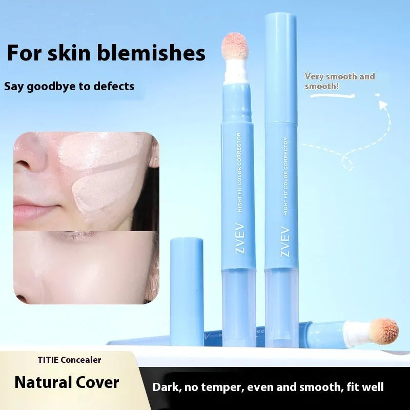 Concealer pen with sponge brush head applicator in brightening skin, pink flesh, and flesh colour shades.