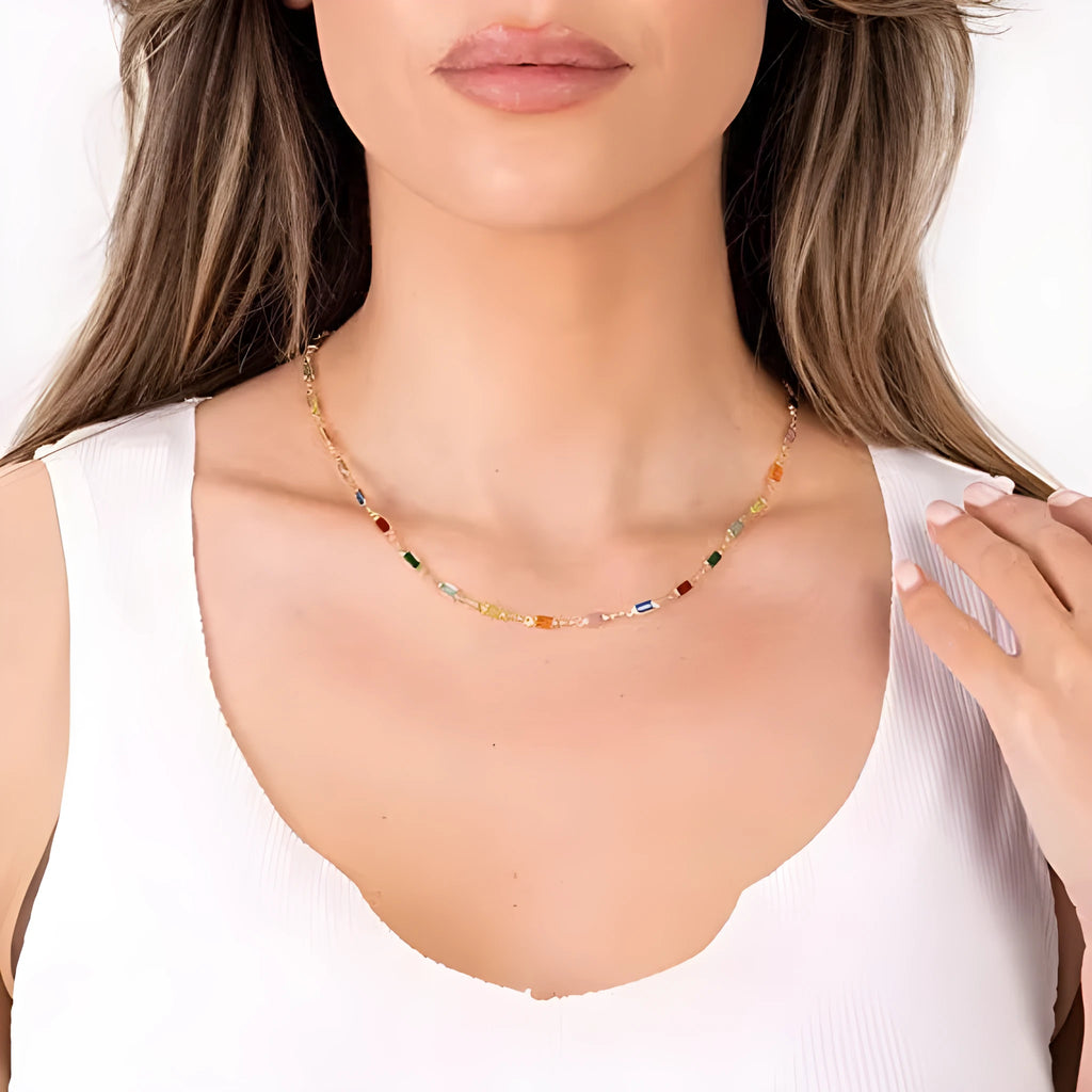 Ladies' geometric crystal necklace with electroplated alloy pendant and chain, adjustable 41-50cm length