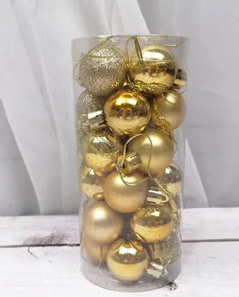 Gold, red, silver, blue, pink, purple, green, lake blue, bronze, and rose red 3cm electroplated Christmas tree baubles.