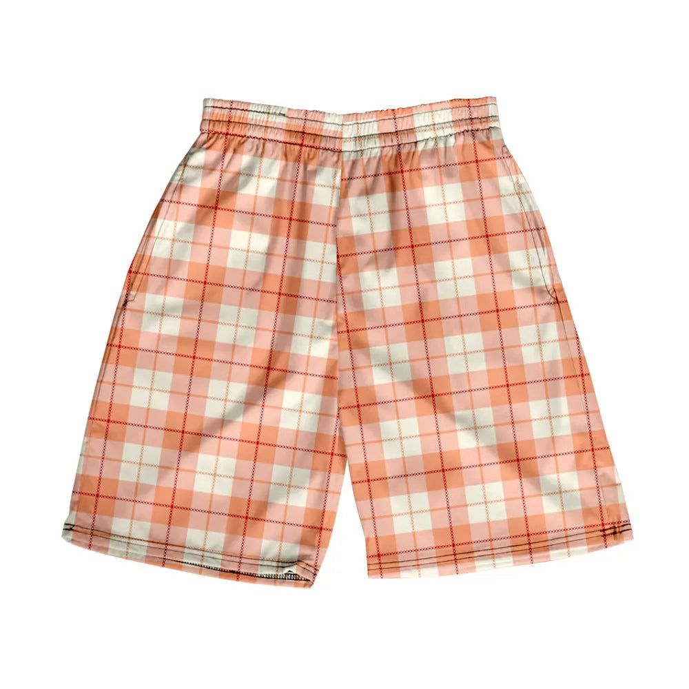 Men's straight-leg plaid casual shorts in polyester fabric, available in multiple colours.