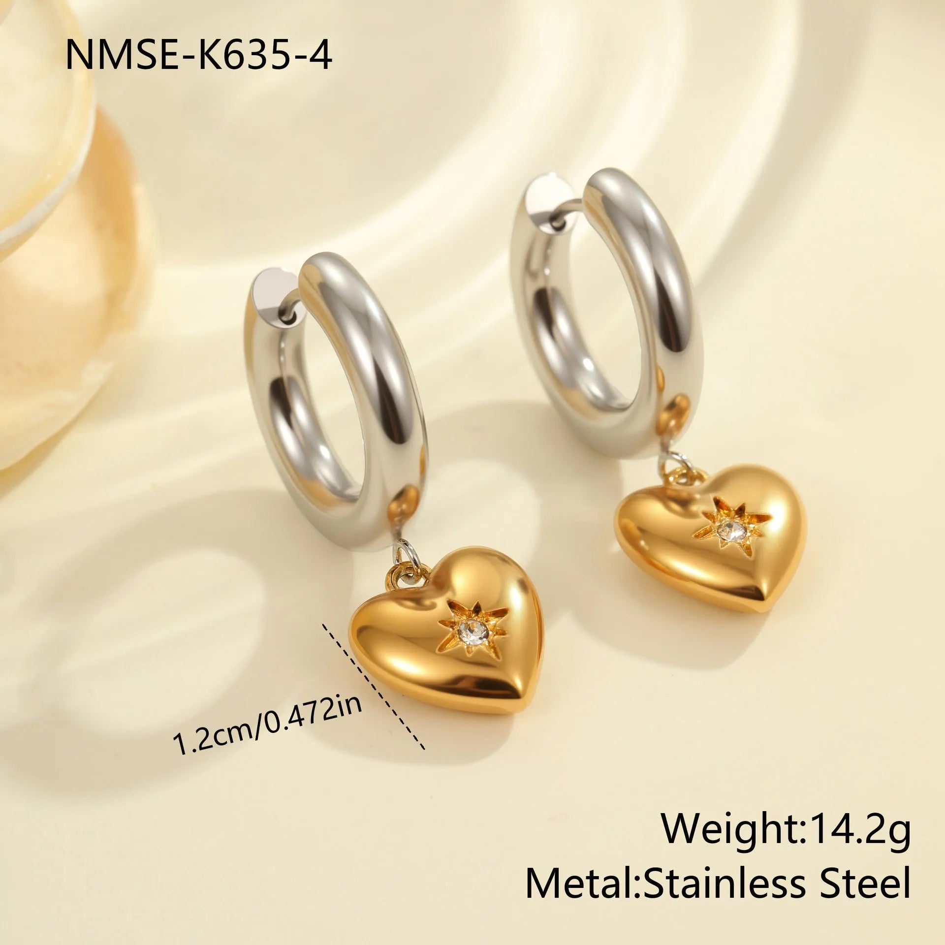 Women's Christmas tree earrings with heart and star geometry in stainless steel with gold electroplated finish