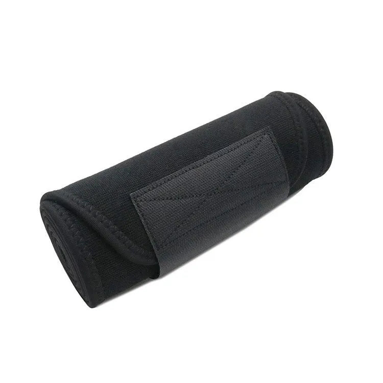 Black neoprene lumbar support waist belt for fitness and running sports.
