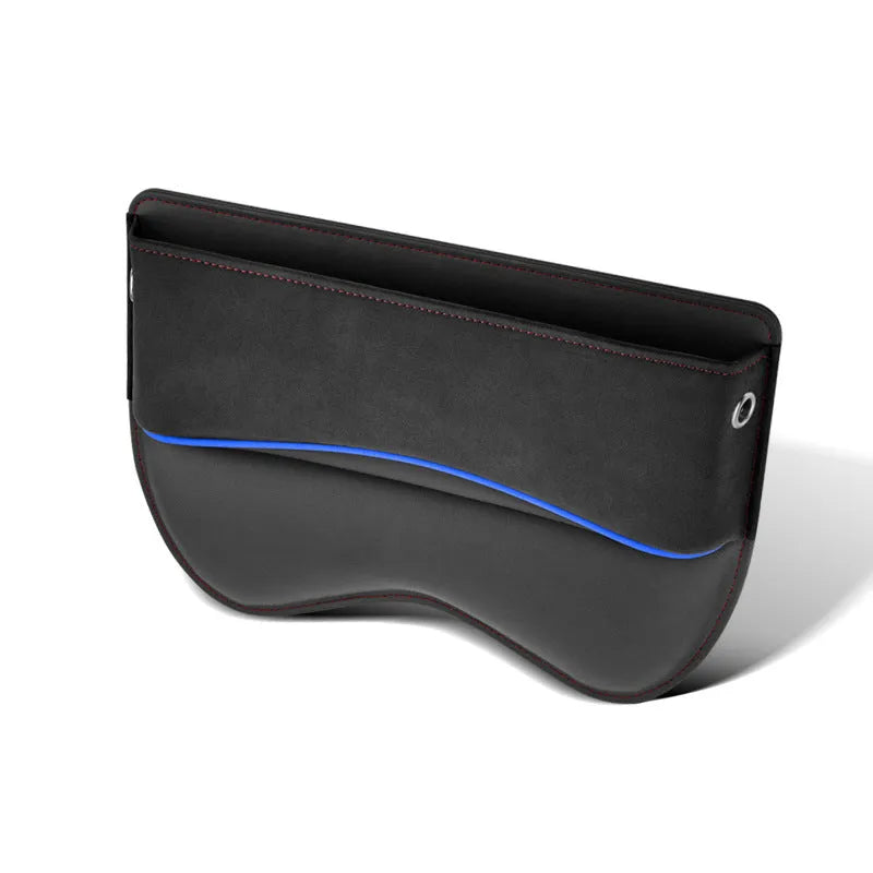 Black PU leather car seat storage box placed on a vehicle seat.