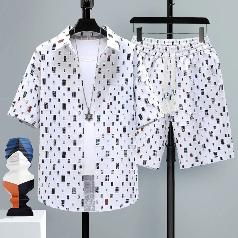 Men's casual polyester sports shorts two-piece set with short sleeve top in multiple colour options