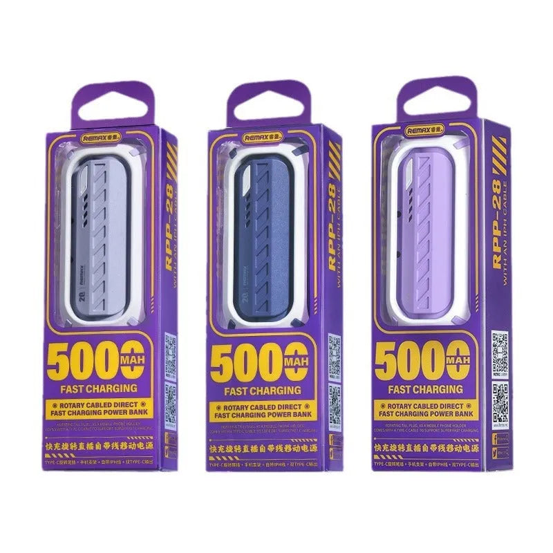 Capsule 20W fast charge folding bracket 5000mAh mini power bank in grey with built-in cables