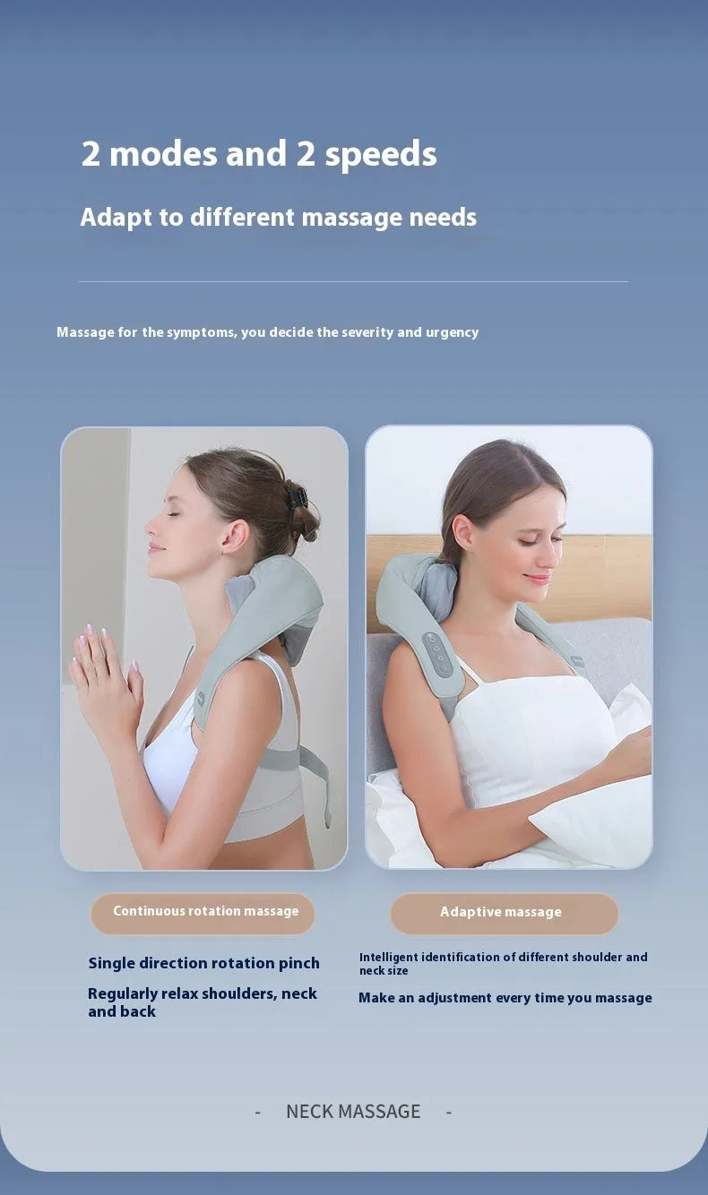 Grey elastic fabric portable massager with USB charging cable for neck back and waist infrared physiotherapy