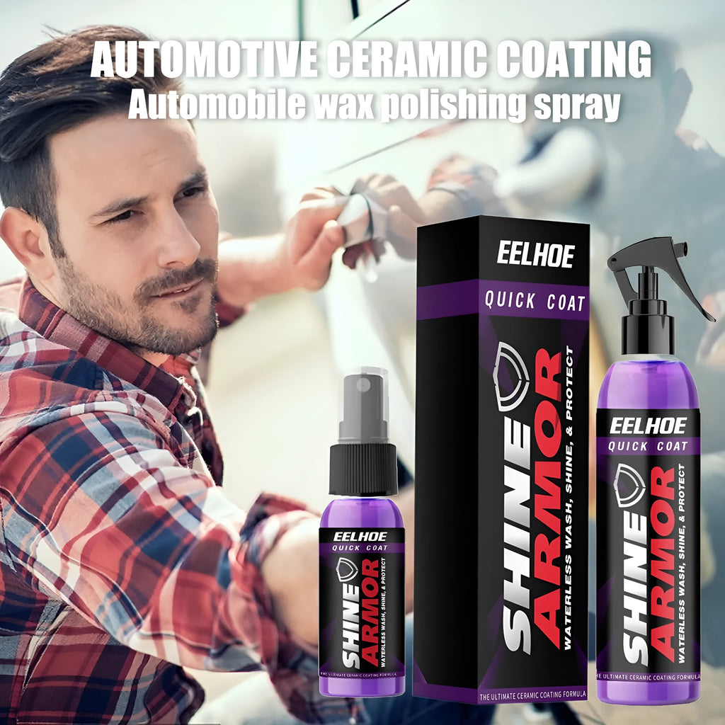 Purple spray bottle of automobile nano coating agent with microplated crystal technology for car maintenance.