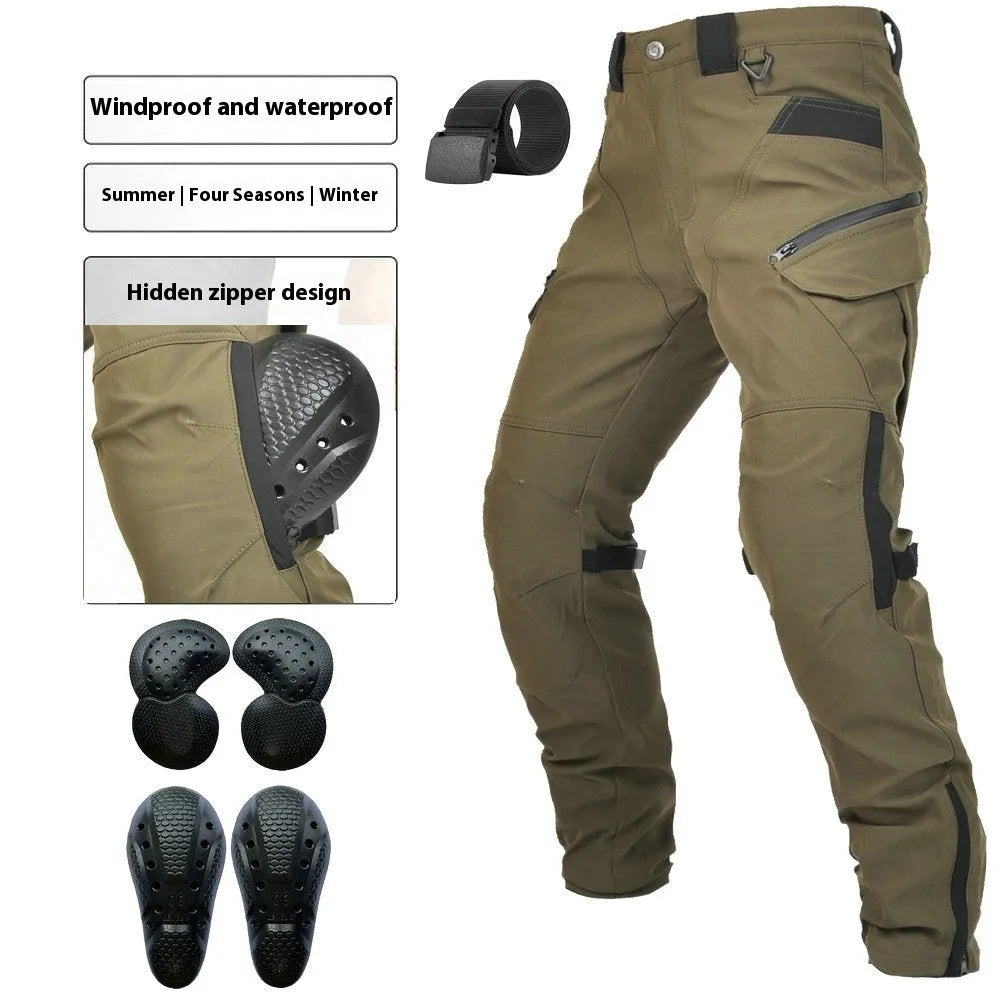 Men's black waterproof motorcycle trousers with protective gear set for cycling
