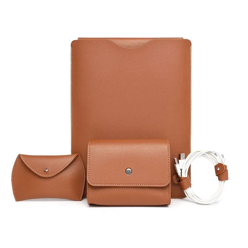 Set of four brown imitation leather edge protector pieces for a MacBook laptop