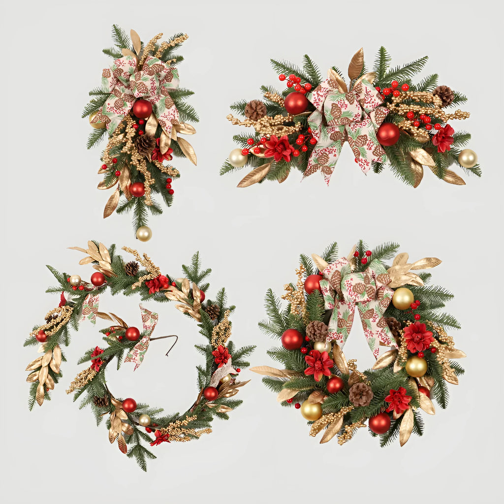 Artificial plastic Christmas garland with American country style design displayed on staircase