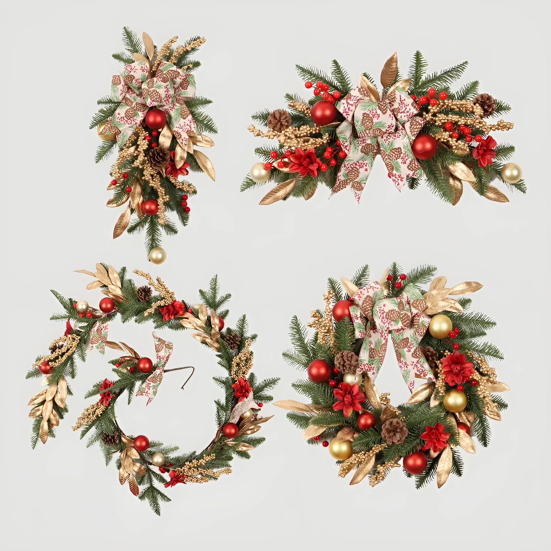 Artificial plastic Christmas garland with American country style design displayed on staircase