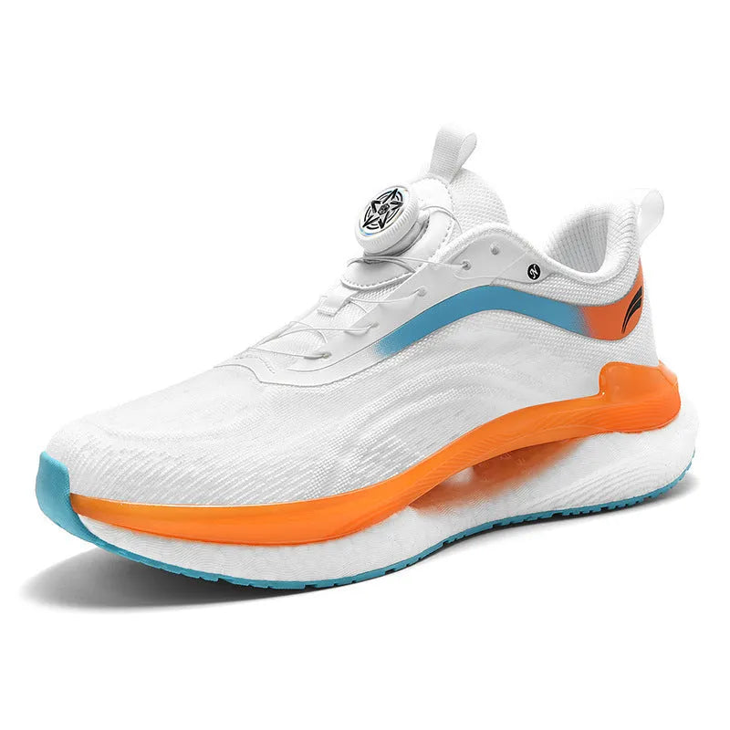 Men's high-top breathable mesh sneaker in cotton candy colour with buckle closure and flat composite sole.