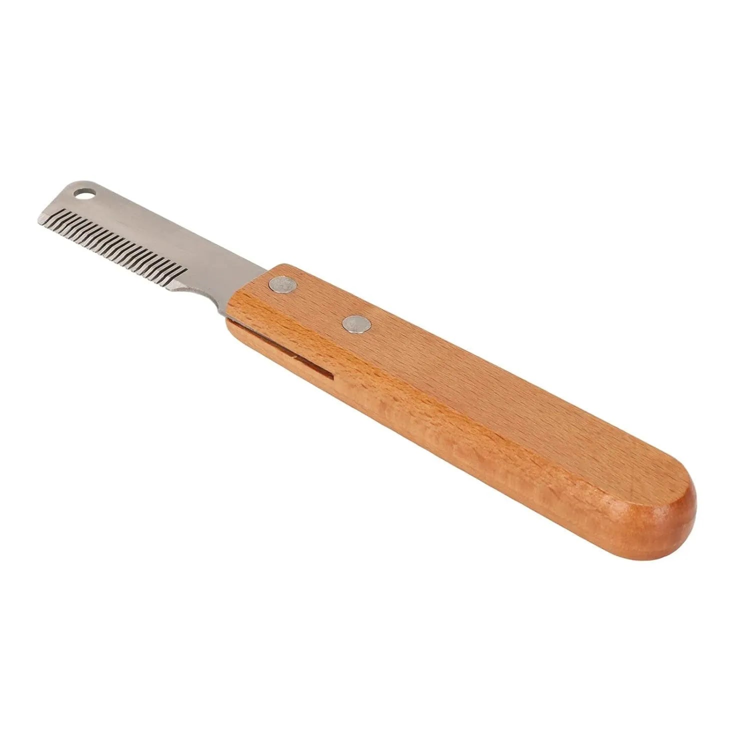 Pet stripping comb with wood handle for removing floating hair from cats and dogs