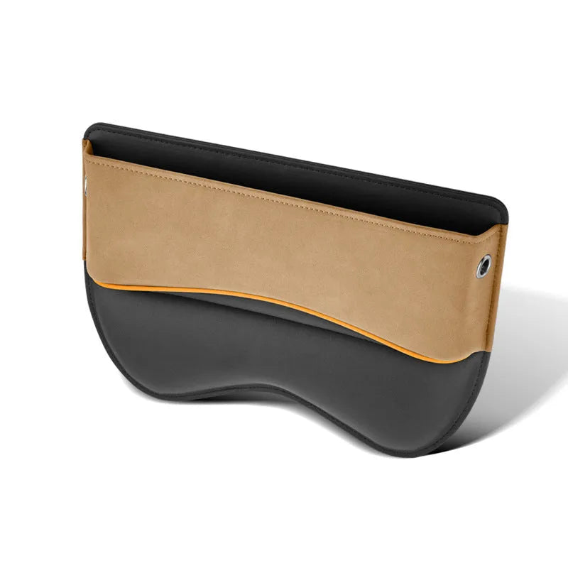 Black PU leather car seat storage box placed on a vehicle seat.