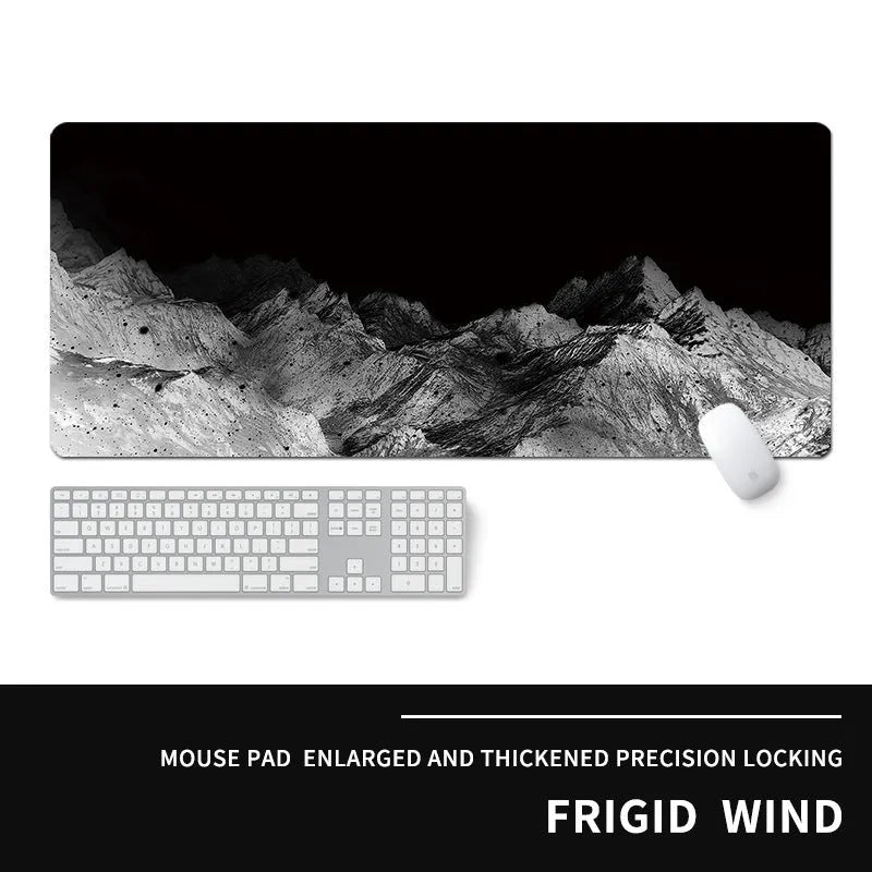 Oversized natural rubber mouse pad with thermal transfer printed cold-themed design for computer gaming desk