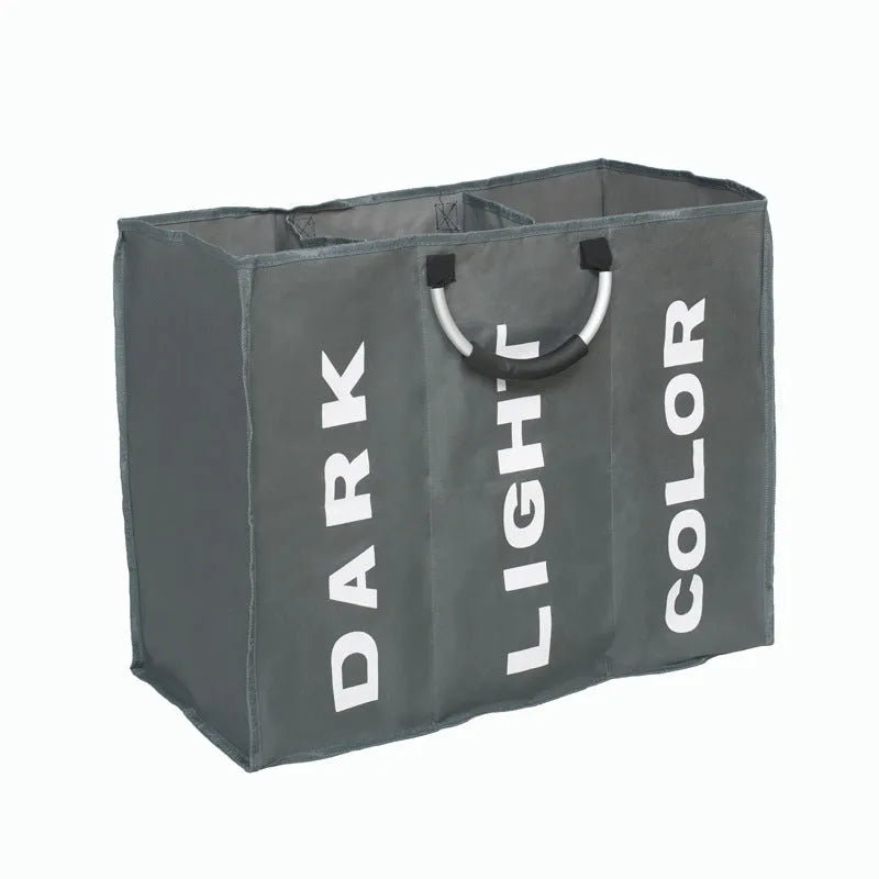 Three-compartment large capacity clothing bag in dark grey made from 600D Oxford cloth with modern simple design