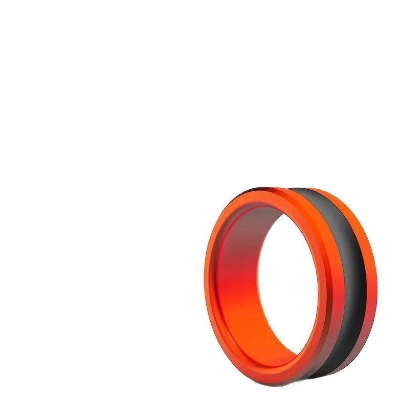 Orange and silver alloy fishing hand guard tool with pull ring for non-slip grip