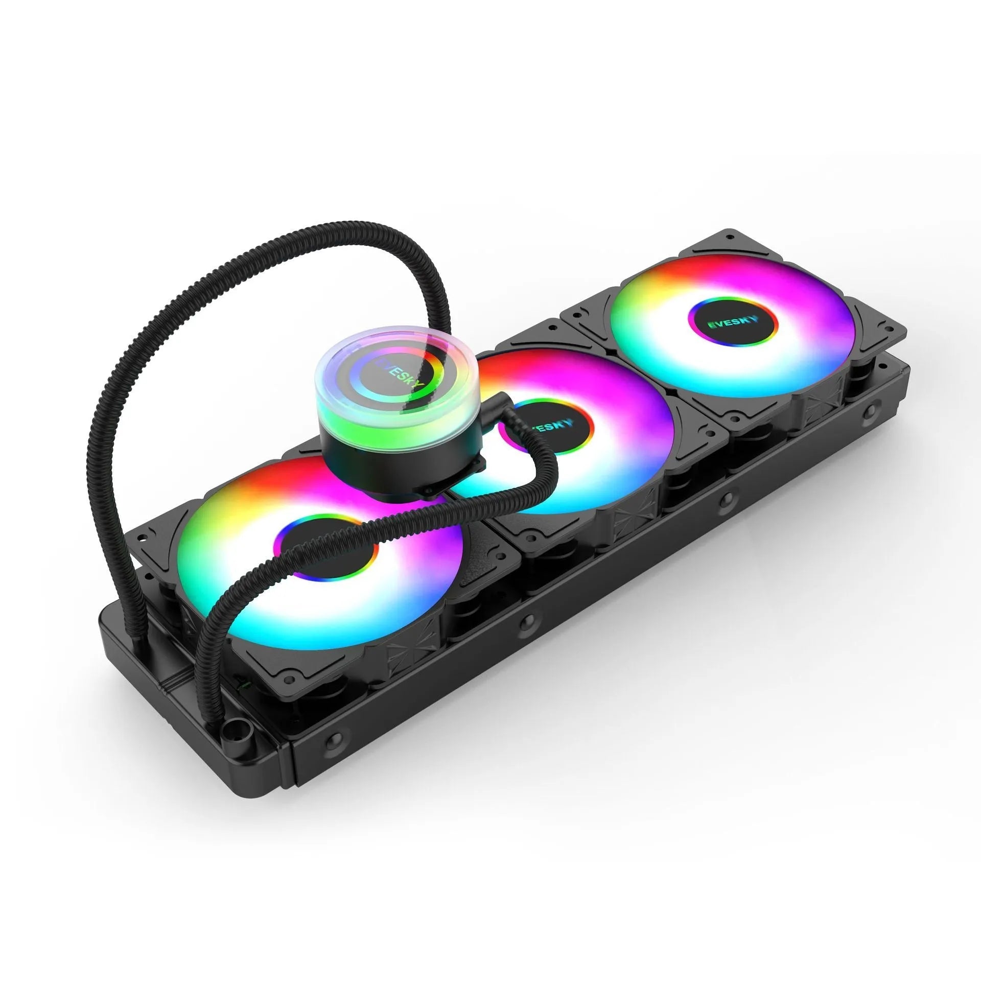 Aluminium CPU radiator with RGB fans for gaming computer cooling