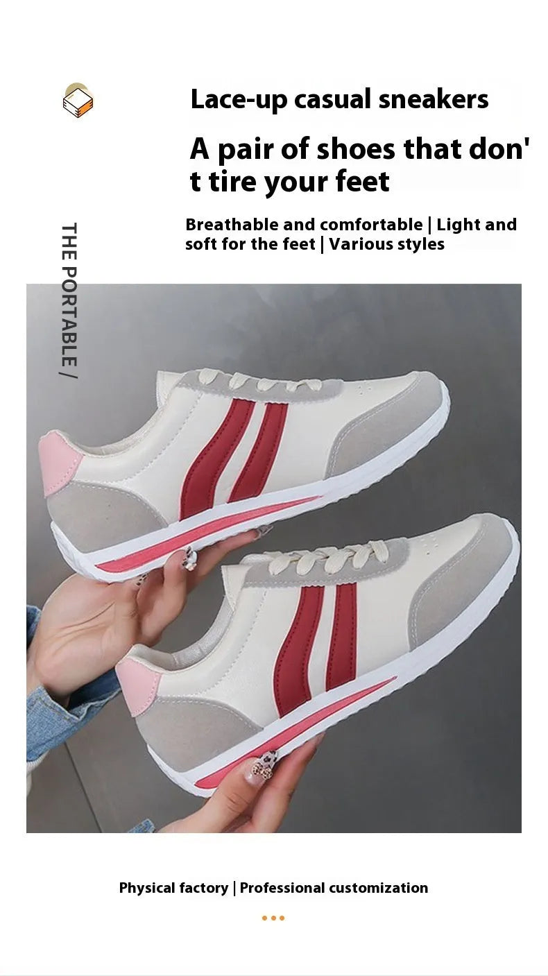 Red and blue lace-up leisure sneakers with soft rubber soles and mesh upper