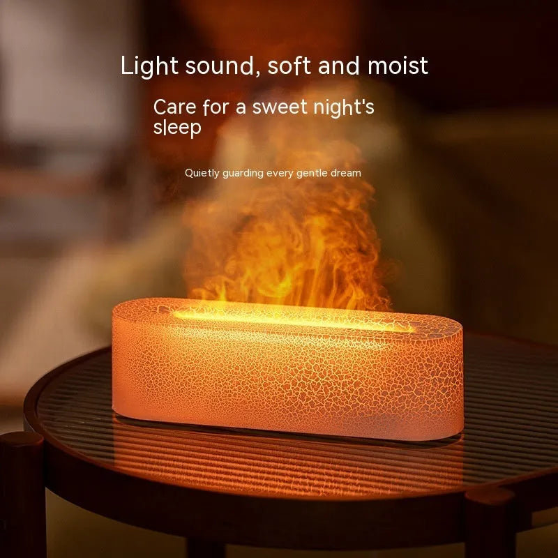 Square black desktop aroma diffuser and humidifier with creative lava flame lighting effect.