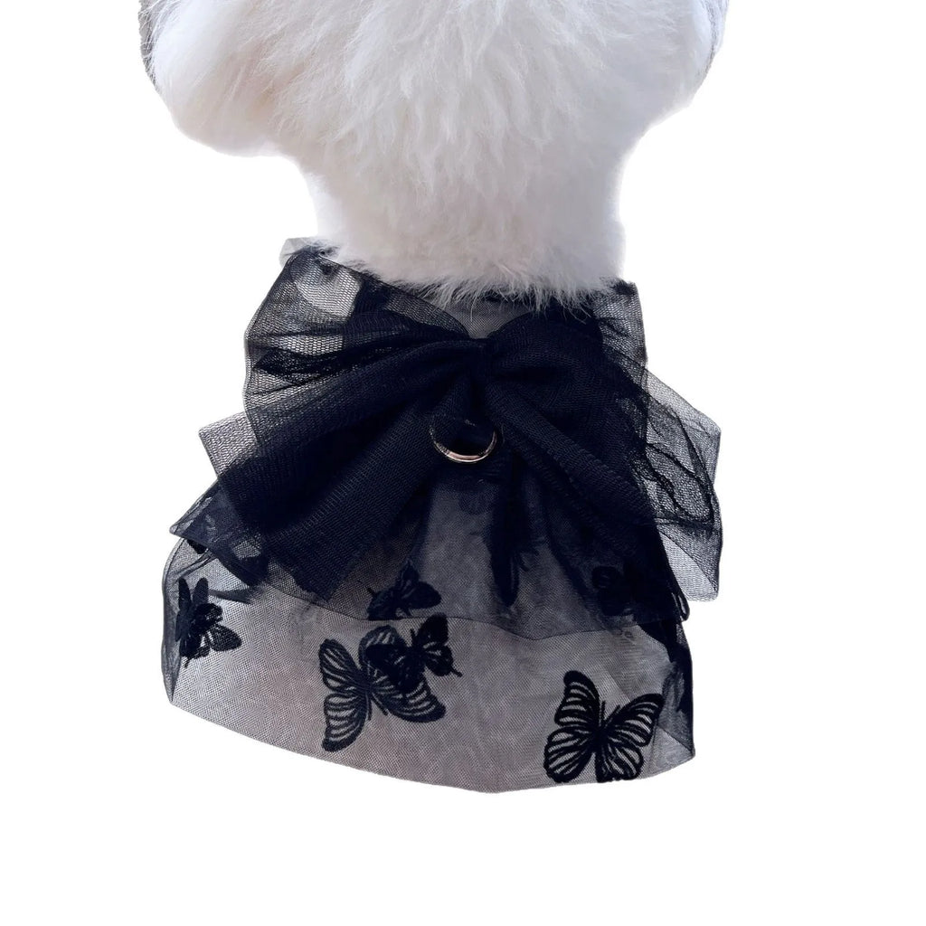 Black gauze princess tulle skirt for a small dog, showing the fitted bodice and full skirt.