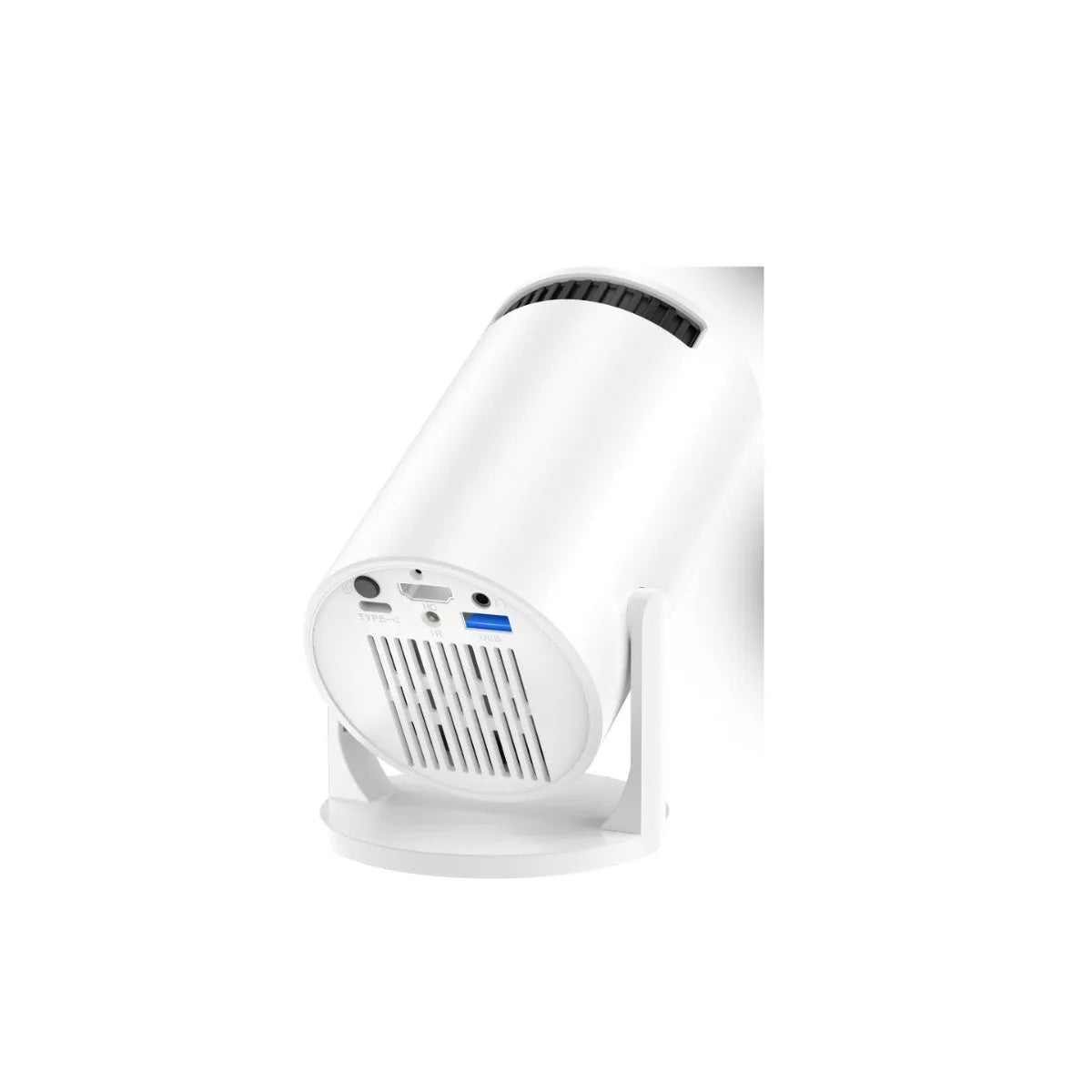 White portable mini wireless HD projector for home cinema use.