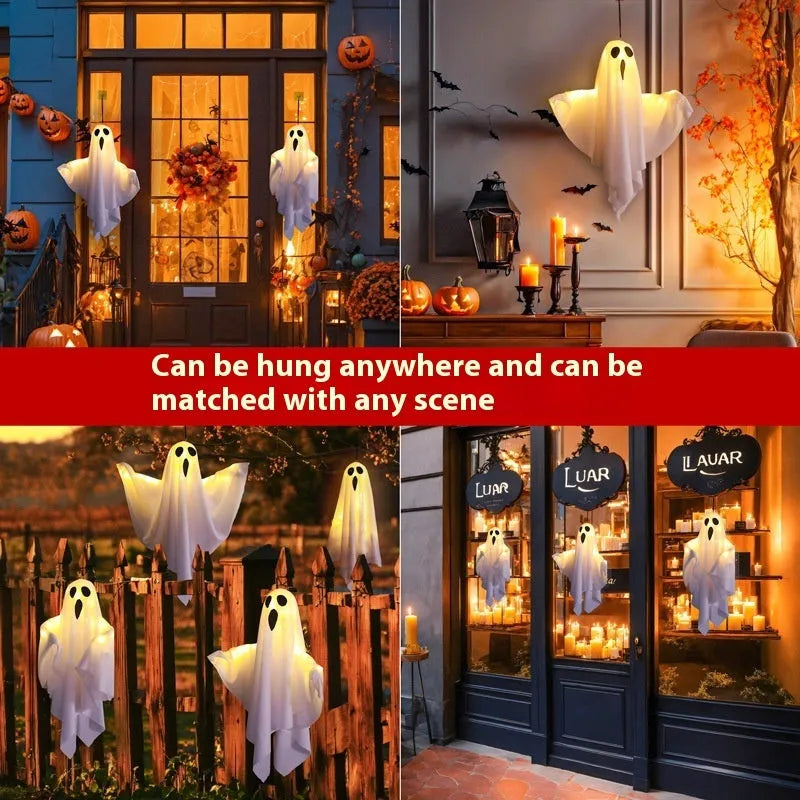 Halloween ghost light with screaming face design in white and orange colours for indoor party decoration