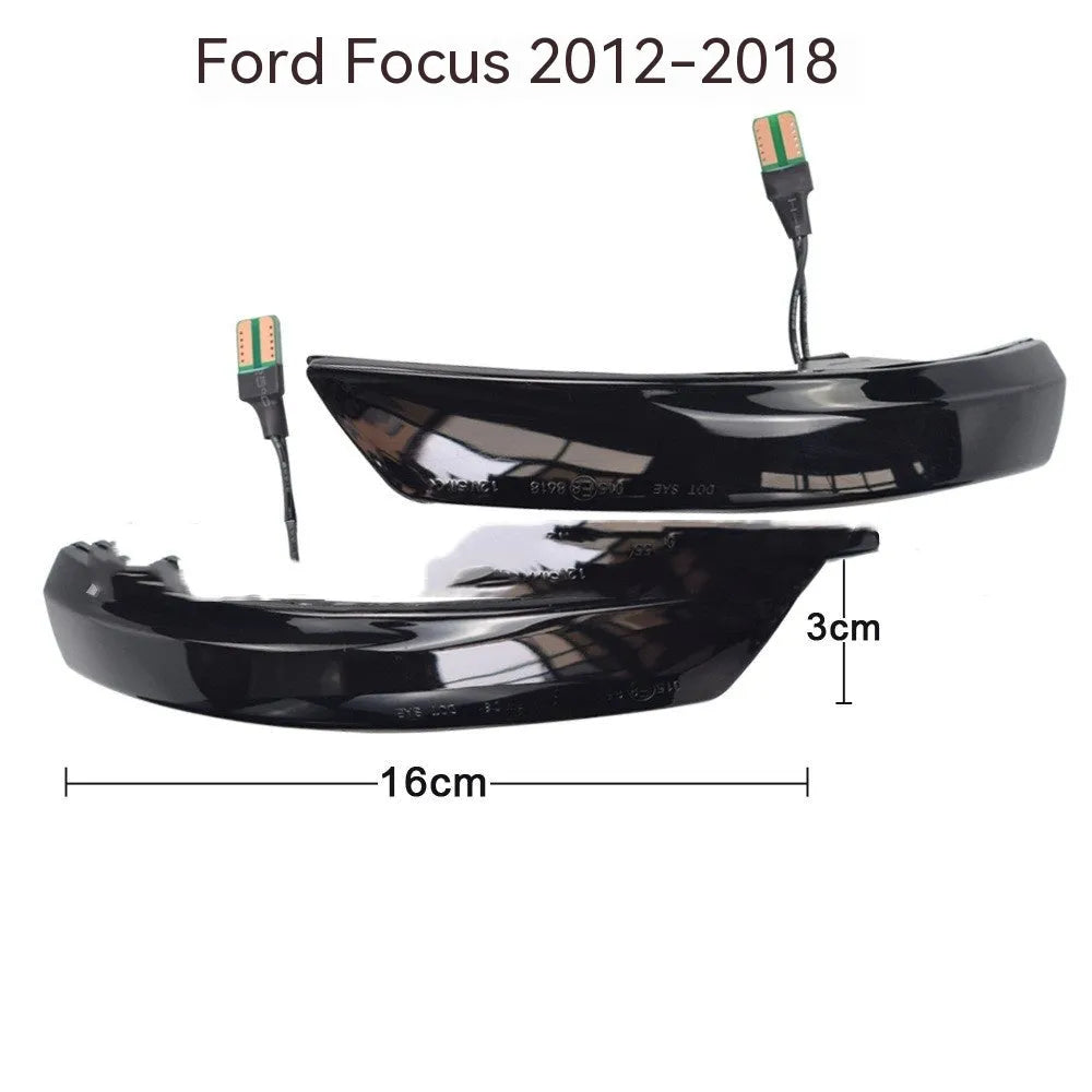 Ford Focus and Mondeo rearview mirror LED waterfall light in blue and yellow two-tone or single yellow.