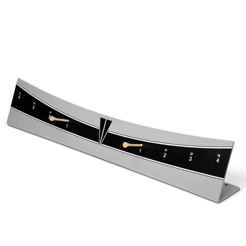 Adjustable golf putter trajectory balance simulator with PVC construction on a flat indoor surface.